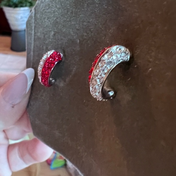 Nolan Miller Vintage Red and Silver crystal Earrings - Picture 4 of 4
